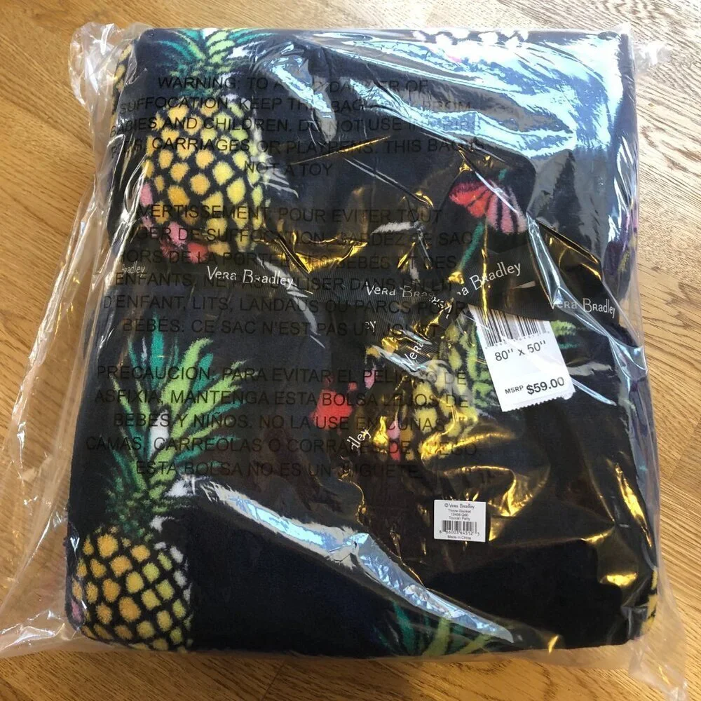 Vera Bradley Toucan Party Throw Blanket Pineapple Print Soft Cozy 80